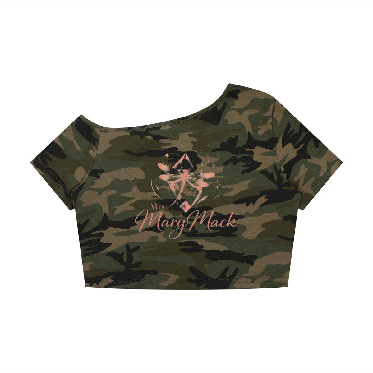 Women's Camo Off-Shoulder Crop T-Shirt|Mrs.MaryMack