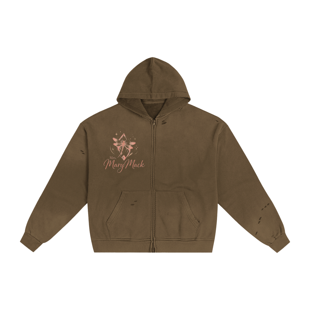 Hand-Frayed Sunfade Zip Hoodie|Mrs.MaryMack