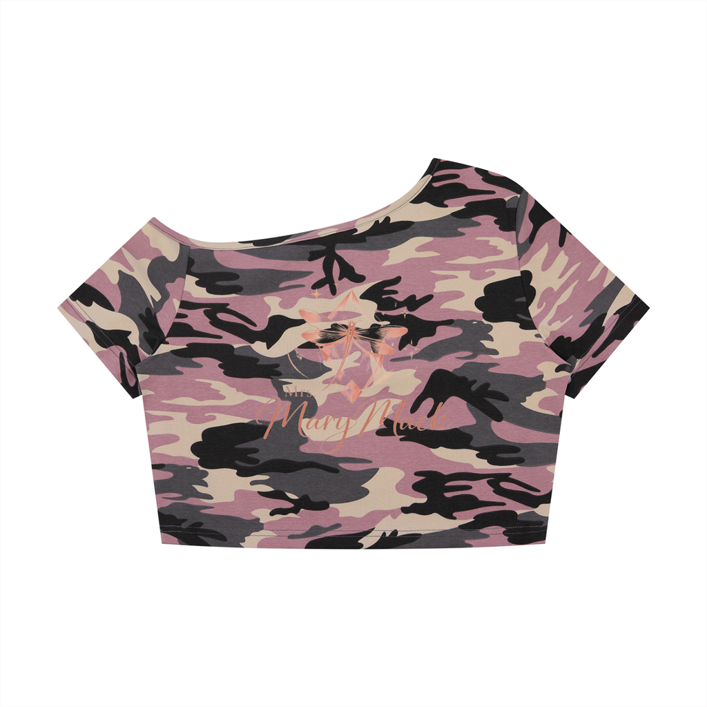 Women's Camo Off-Shoulder Crop T-Shirt|Mrs.MaryMack