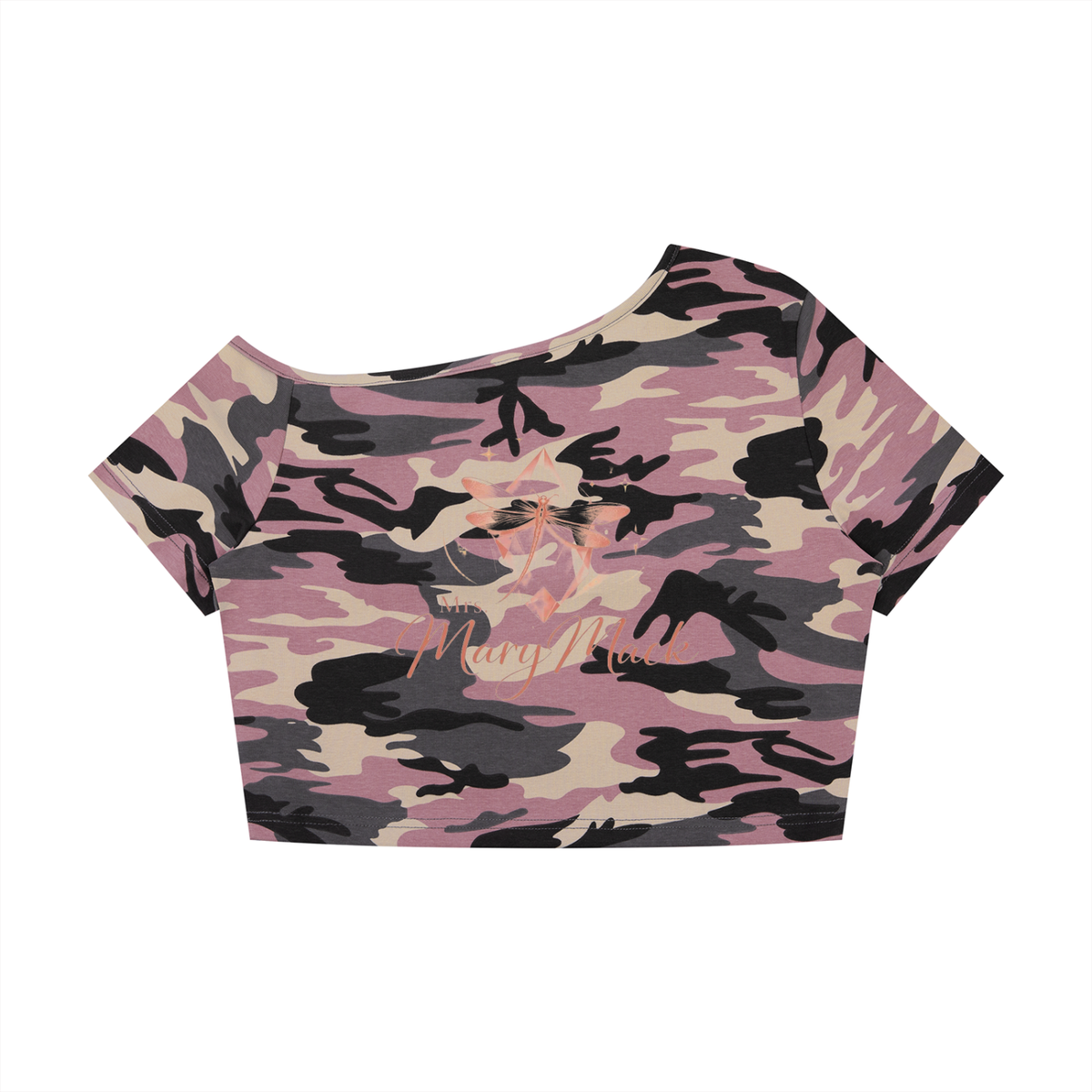 Women's Camo Off-Shoulder Crop T-Shirt|Mrs.MaryMack