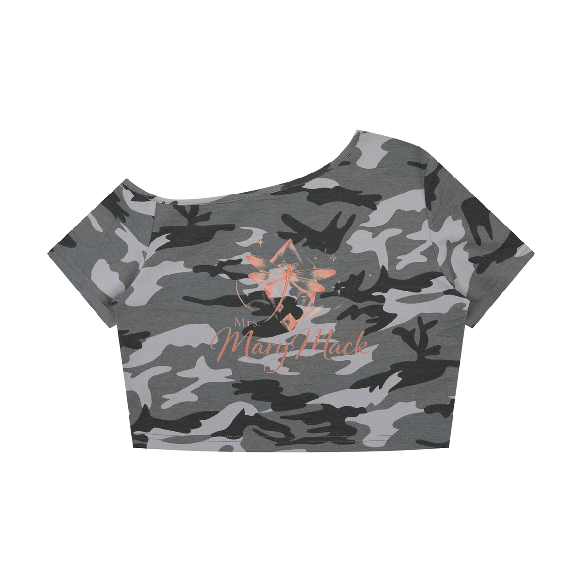 Women's Camo Off-Shoulder Crop T-Shirt|Mrs.MaryMack