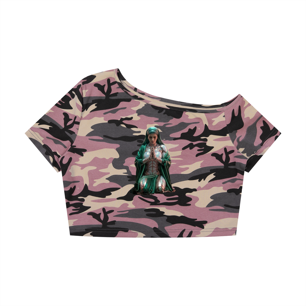 Women's Camo Off-Shoulder Crop T-Shirt|Mrs.MaryMack