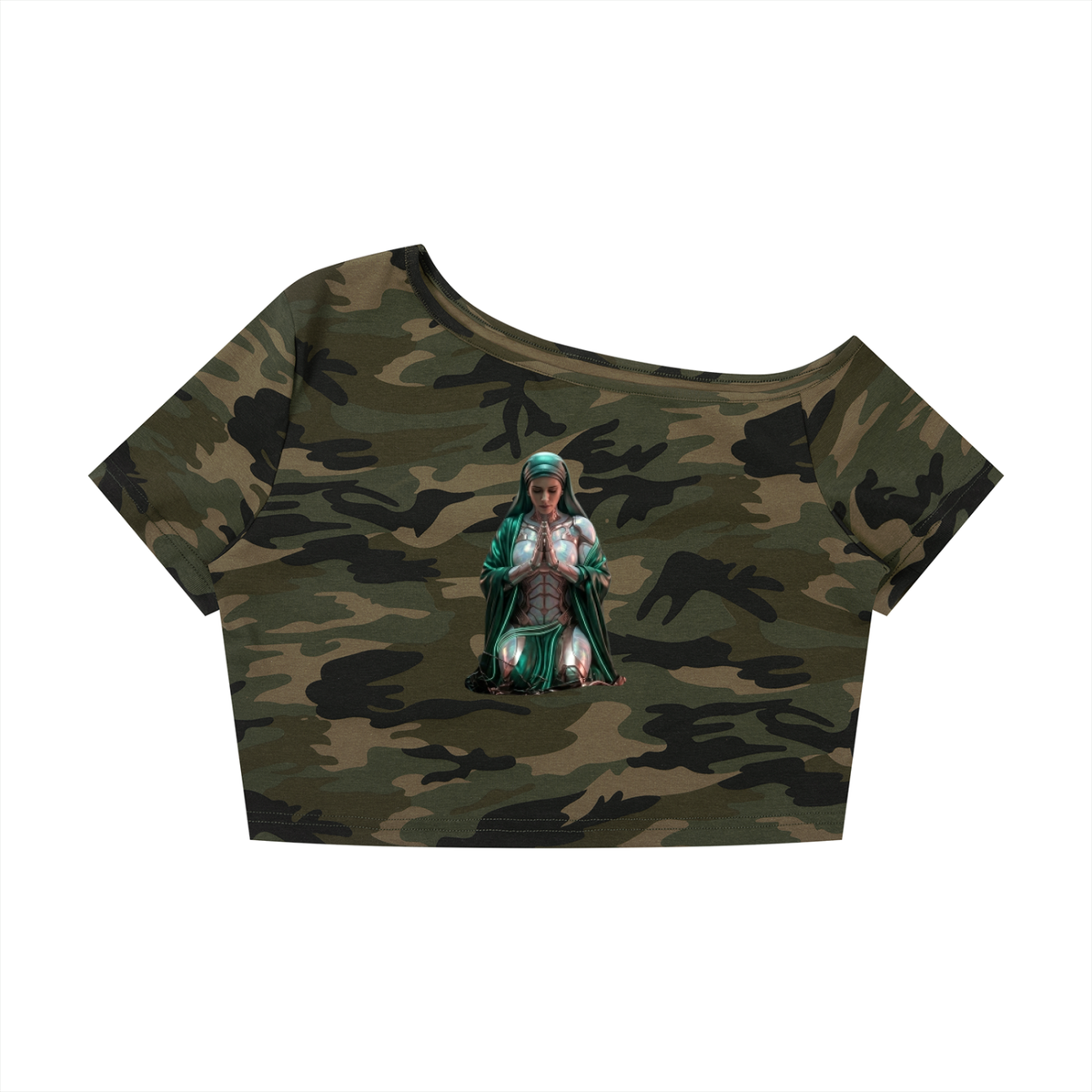 Women's Camo Off-Shoulder Crop T-Shirt|Mrs.MaryMack