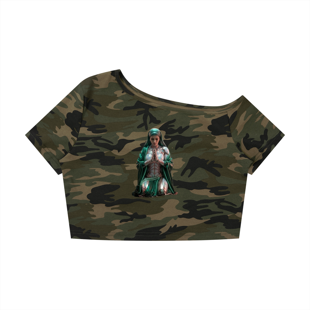 Women's Camo Off-Shoulder Crop T-Shirt|Mrs.MaryMack