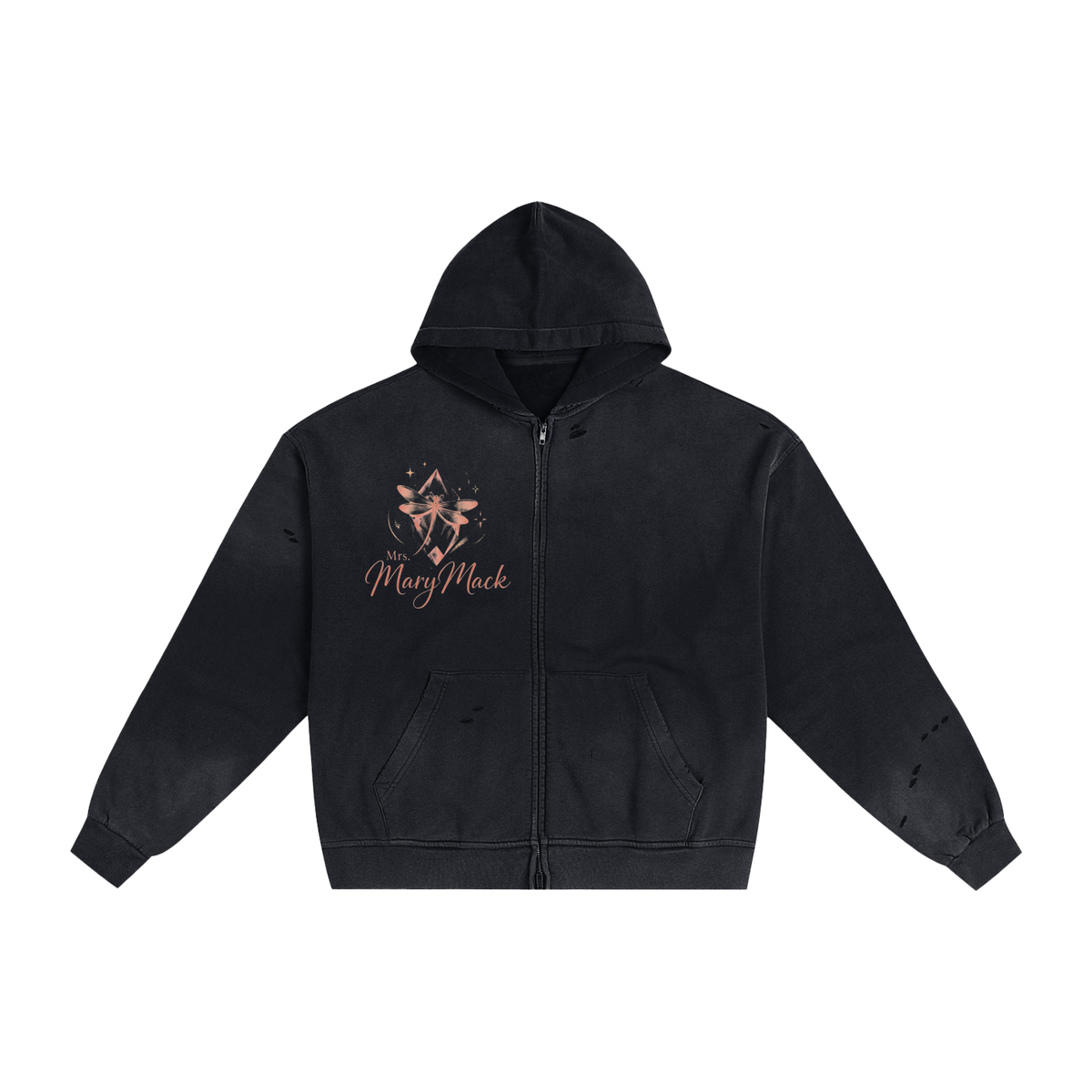 Hand-Frayed Sunfade Zip Hoodie|Mrs.MaryMack