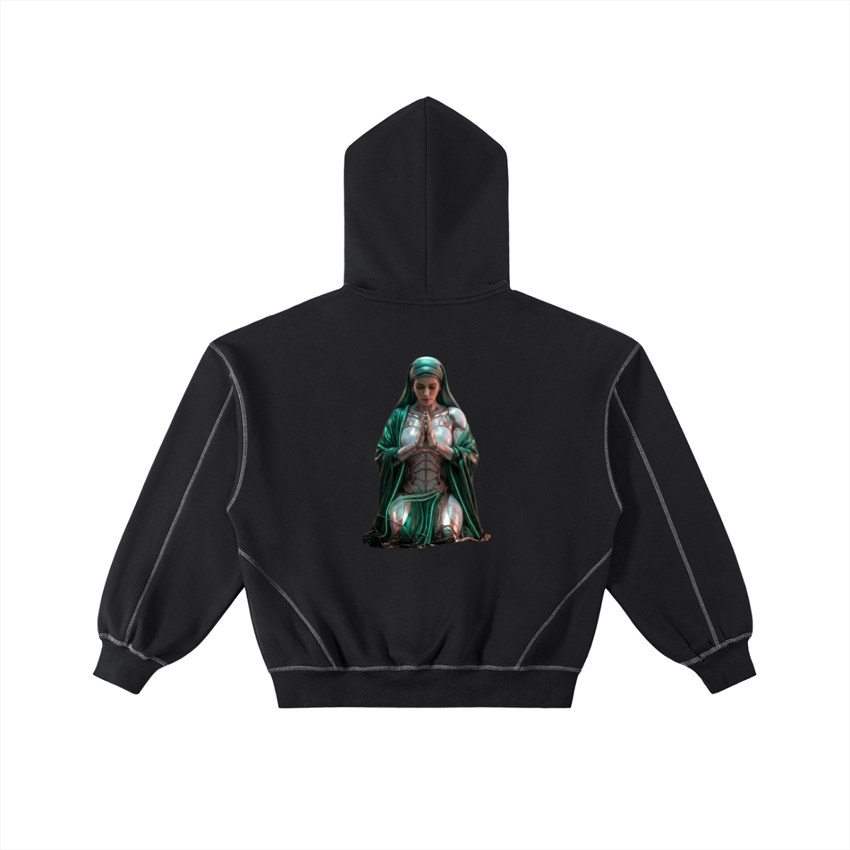 Contrast-Stitched Boxy Fleece Zip Hoodie|Mrs.MaryMack