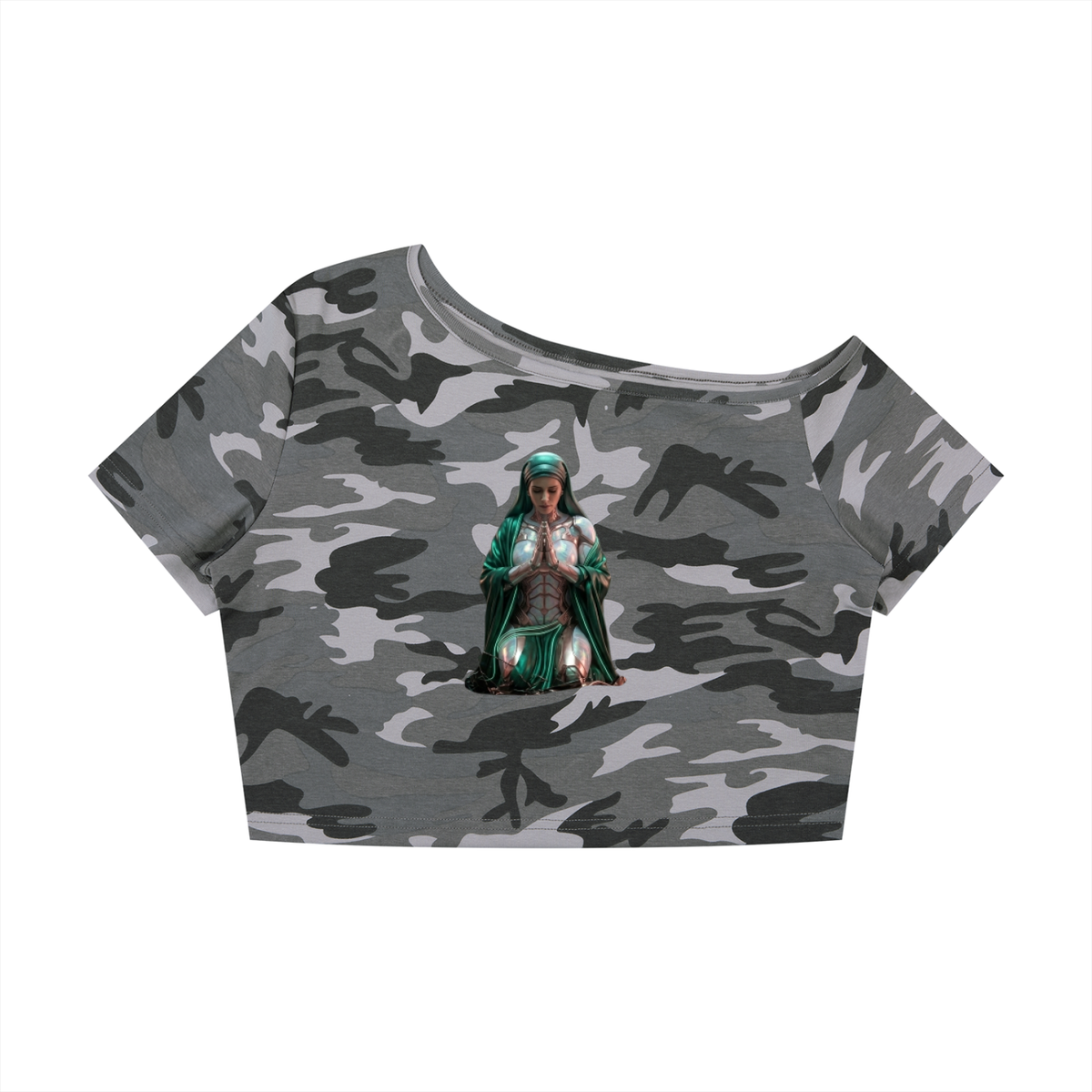 Women's Camo Off-Shoulder Crop T-Shirt|Mrs.MaryMack