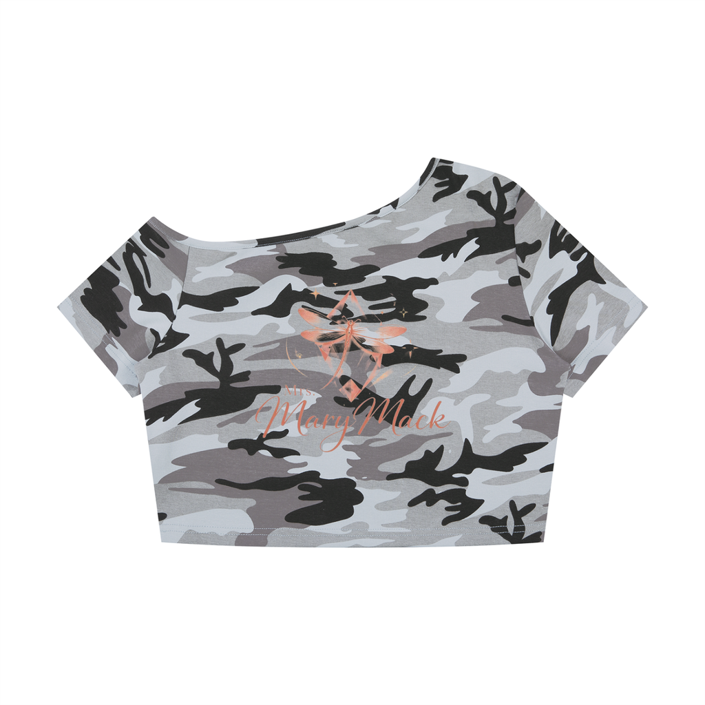 Women's Camo Off-Shoulder Crop T-Shirt|Mrs.MaryMack