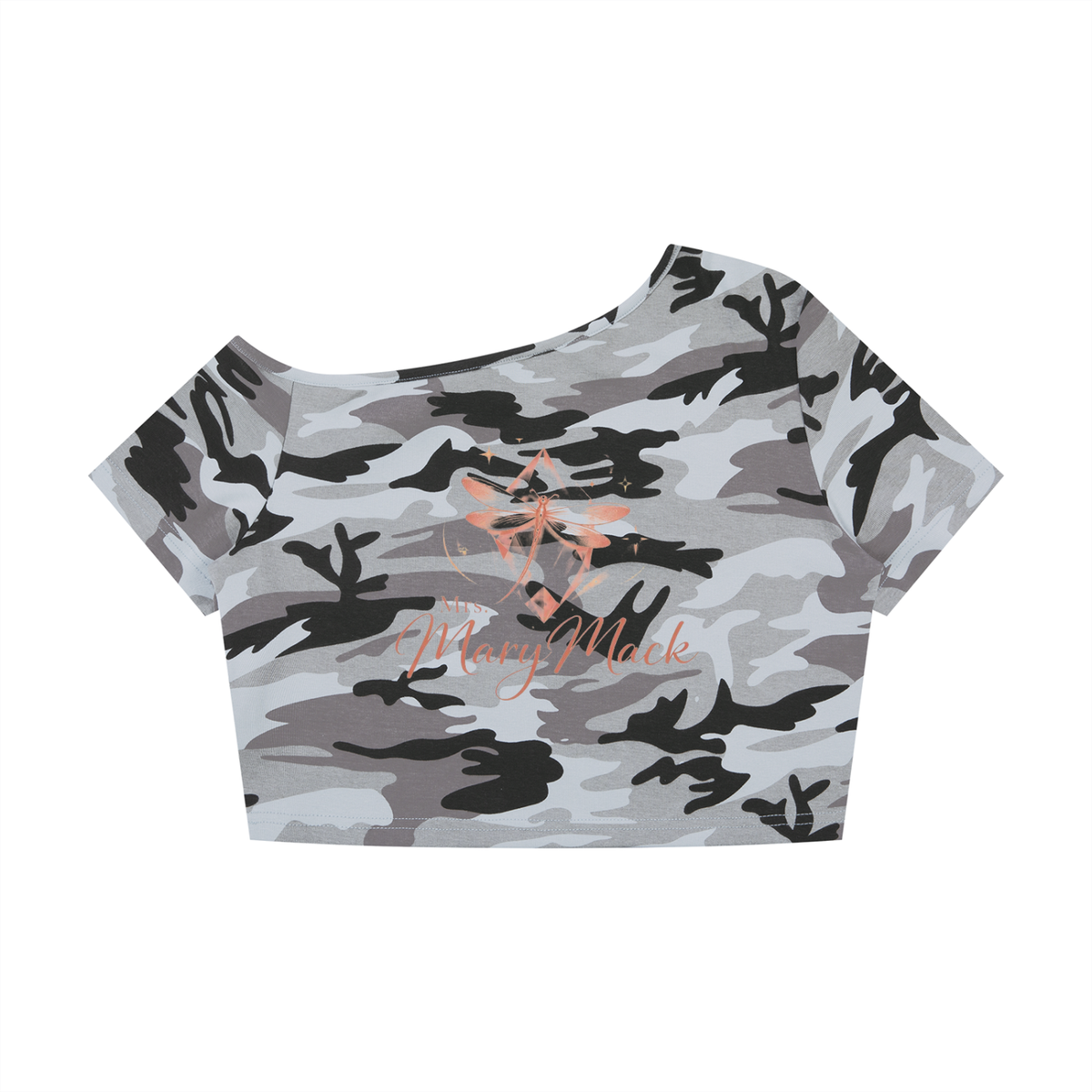 Women's Camo Off-Shoulder Crop T-Shirt|Mrs.MaryMack