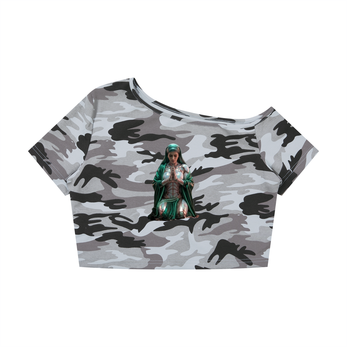 Women's Camo Off-Shoulder Crop T-Shirt|Mrs.MaryMack